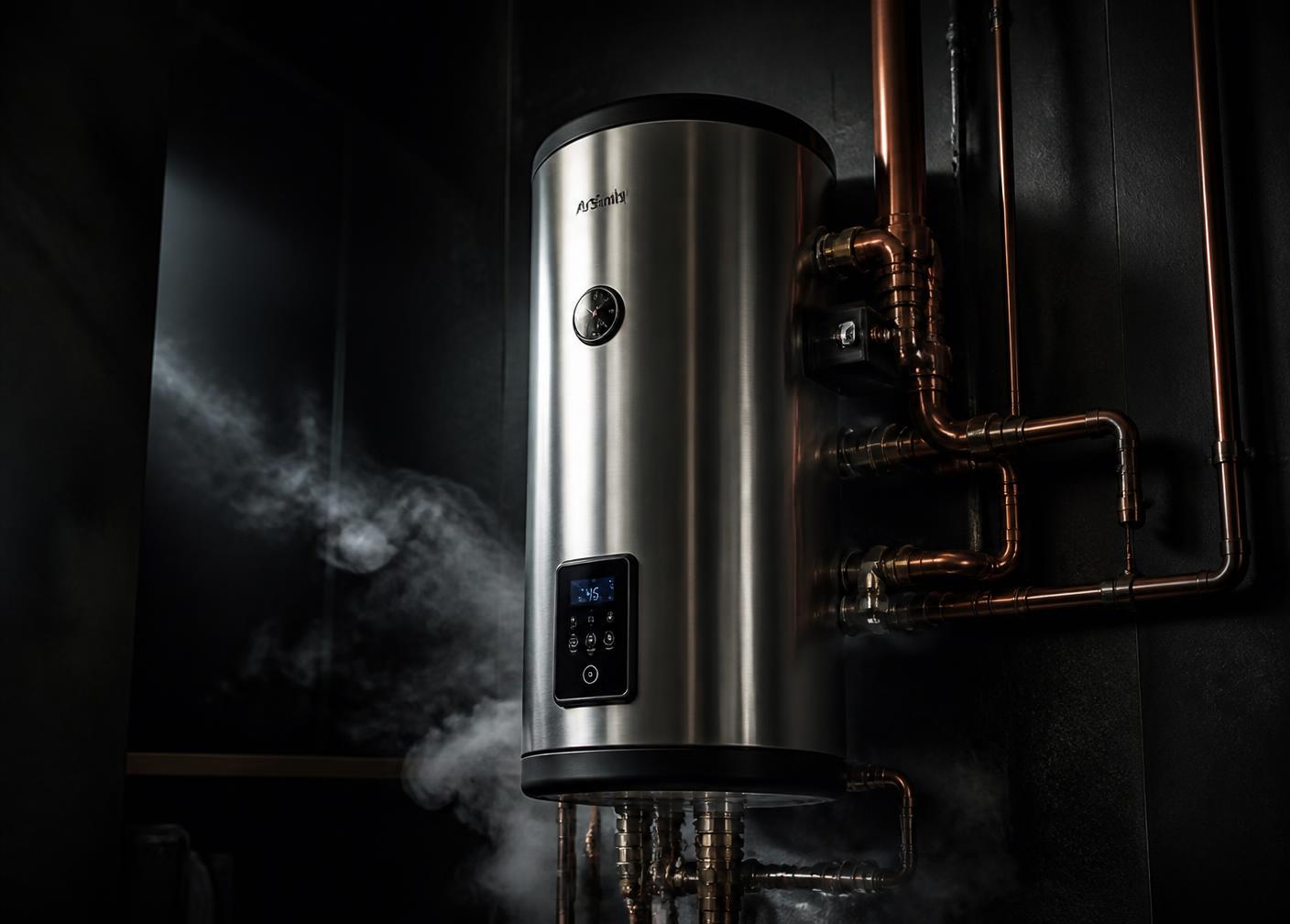 Stainless steel geyser with copper pipe manifolds and steam